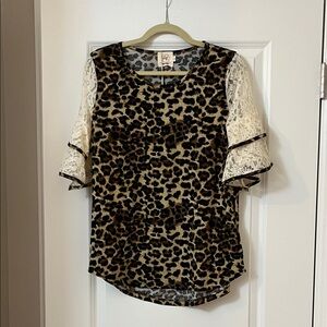 Leopard Print Blouse with Lace Sleeves